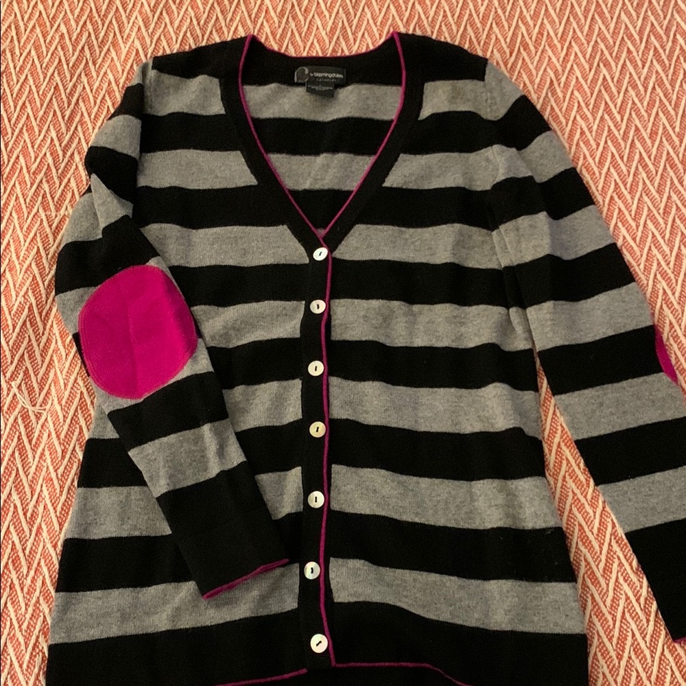 Bloomingdale's Cashmere Striped Cardigan with Ellbow Patches